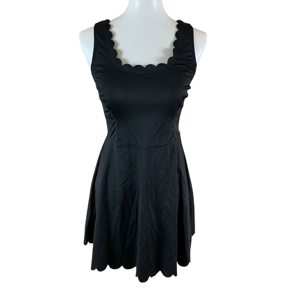Attarco‎ Black Sleeveless Skater Dress Scallop Edge Detail Size Medium